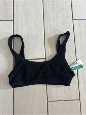 Vision by Simons Black Crinkle Textured Bikini Top NWT